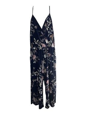 Laurent Navy Floral Wide-Leg Jumpsuit Women’s Large Spaghetti Strap V-Neck